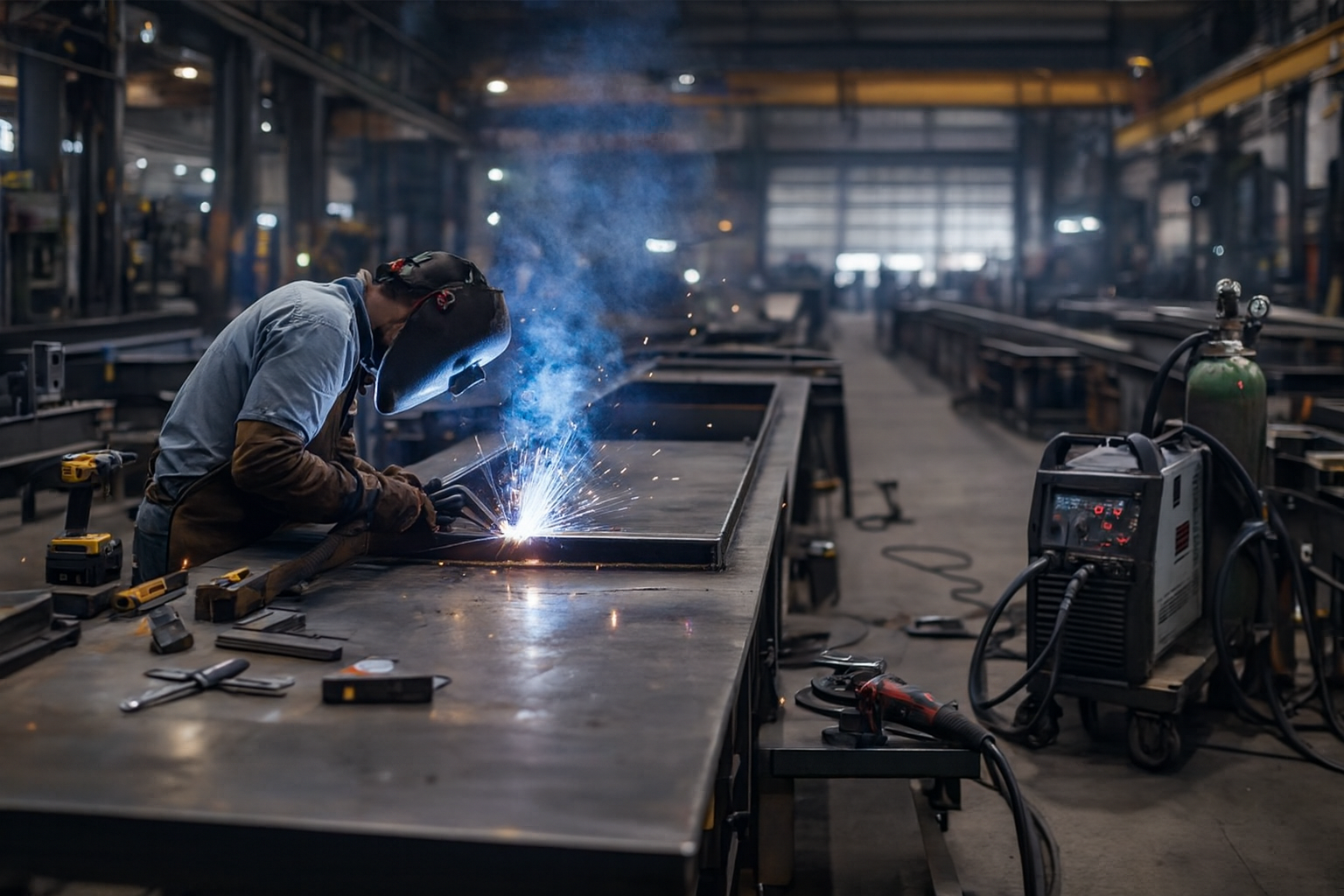 Welder working in industrial setting
